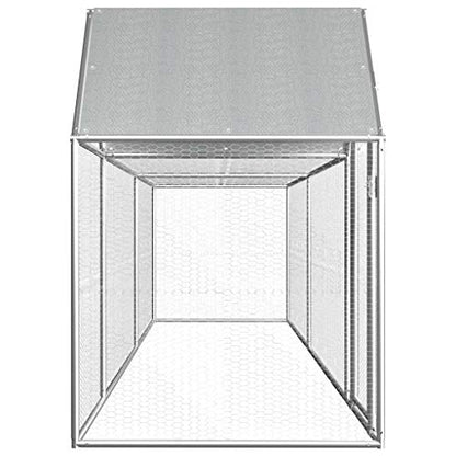 Galvanized Steel Animal Enclosure Chicken Coop Rabbit Hutch Duck Cage 16.4'x3.3'x4.9' Silver with Lockable Door Water-Resistant Roof for Outdoor Poultry Birds Small Animals - size: 16.4' x 3.3' x 4.9' (W x D x H)