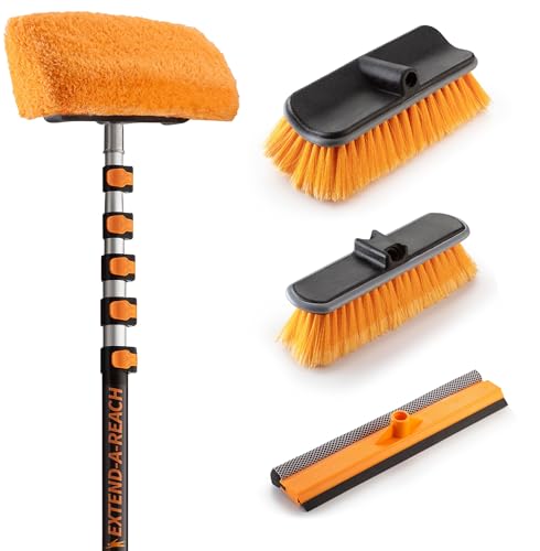 30-Foot Exterior House Cleaning Brush Set with 5-24 ft Extension Pole // Vinyl Siding Brushes with Telescopic Extendable Pole & Window Cleaning Squeegee Tool // the Ultimate Extension Scrub Brush Set - size: 24 feet