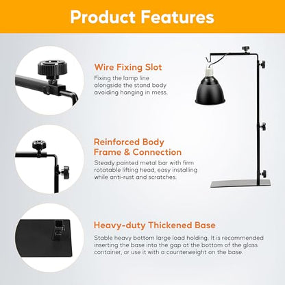 HealSmart Reptile Metal Lamp Stand Adjustable Floor Light Holder, Heating Light Landing Bracket, for Dome lampshade, Terrarium Tank, 15-36 Inch Height