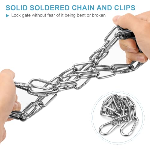Syocsek 2 Pack Gate Chain Lock for Outdoor Fence with Carabiner, 5/32 x 24 Inch Stainless Steel Link Chains No Fear of Being Bent, Easy to Adjust Barn Chain for Livestock Gate, Silver