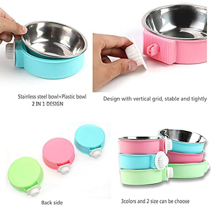 Crate Dog Bowl, Removable Stainless Steel Dog Water Food Feeder Bowls, Cage Cup Bowl for Frenchie Small Middle Dog and cat, Rats,Rabbit - color: Pink, size: Large