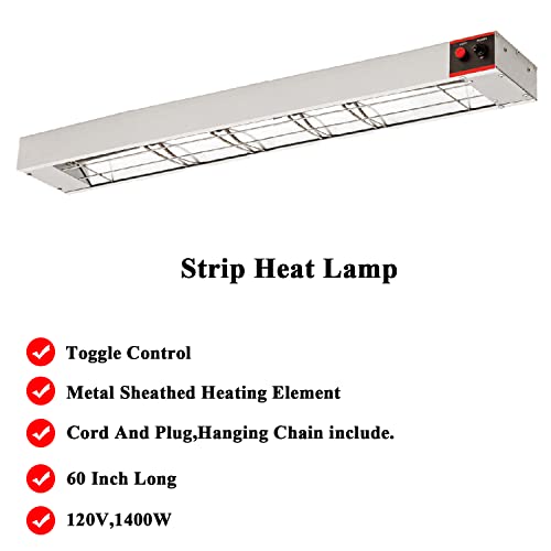60 Inch Food Heat Lamp Overhead Food Warmer Commerical Strip Warmers 1400 Watts with Chain and Us Plug,110v (60") - size: 60"