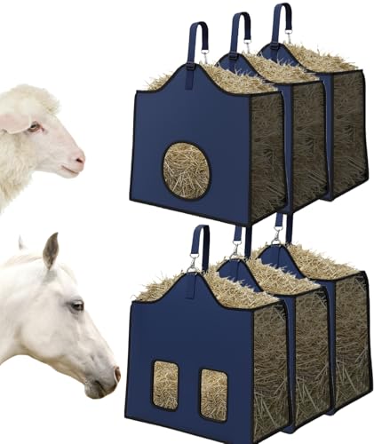 Hay Feeder for Goats and Horses - Slow Feed Design, Heavy Duty Hanging Hay Bag for Barn, Trailer & Paddock, Easy to Hang & Clean(3pcs, Navy Blue) - color: 3pcs-navy blue