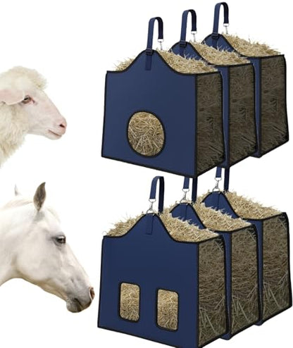 Hay Feeder for Goats and Horses - Slow Feed Design, Heavy Duty Hanging Hay Bag for Barn, Trailer & Paddock, Easy to Hang & Clean(3pcs, Navy Blue) - color: 3pcs-navy blue