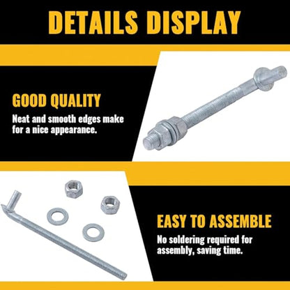 VIVIDA 10" J Bolt Gate Hinge 8 Pack, Chain Link Gate Bolt Hinge with 5/8" Male Pin, Galvanized Steel, Nuts & Washers Included - size: 10" (8 PCS)