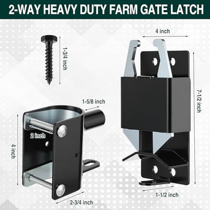 Farm 2 Way Gate Latch and 6" Farm Gate Wheel Heavy Duty Lockable Livestock Cattle Hardware Anti-sag for Ranch Horse Corral, Screws and Instructions Included