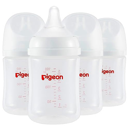 Pigeon PP Nursing Bottle Wide Neck, Anti-Colic, Streamlined Body, Natural Feel, Easy to Clean, 5 Oz (Pack of 4), Includes 4pcs SS Nipples (0m+) - color: 5.4Oz, 4 packs