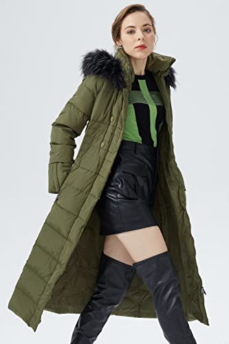 Orolay Women Warm Down Jacket with Hood Fur Long Puffer Coat - color: Armygreen, size: XX-Large