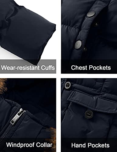 Szory Women's Winter Down Puffer Mid Length Pocket Coat with Removable Fur Hood - color: Navy, size: Medium
