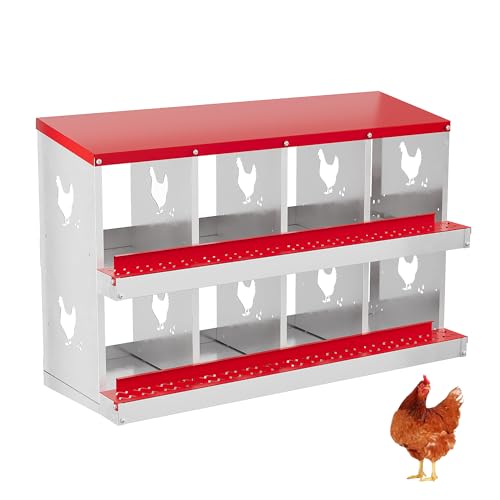 Chicken Nesting Box, 8 Compartment Metal Laying Box with Roll Out Egg Collection, Perch and Vented Holes, Roosting Boxes, Wall Mountable & Floor, Fit for Different Chicken Breeds(Red, Without Stand) - color: Red, size: 8 Holes