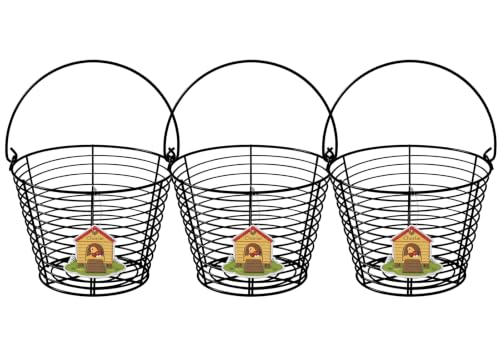 3 Pack 8 Inches Metal Mesh Wire Egg Collecting Basket with Handle Portable Garden Vegetable Fruit Storage Lightweight Hanging for Kitchen Farmhouse Gathering Picnic (Black) - color: Black