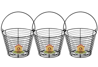3 Pack 8 Inches Metal Mesh Wire Egg Collecting Basket with Handle Portable Garden Vegetable Fruit Storage Lightweight Hanging for Kitchen Farmhouse Gathering Picnic (Black) - color: Black