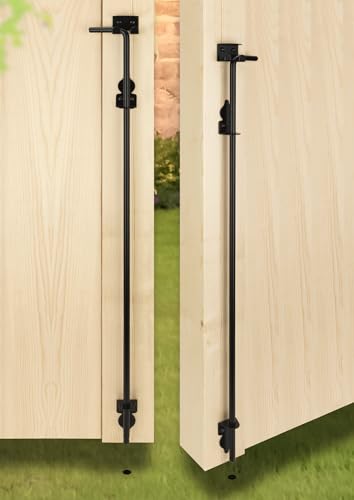 36" Heavy Duty Cane Bolt Gate Drop Rod Hardware Ground Latch for Wood PVC Vinyl Metal Fences Gates, Double Doors, Black Solid Steel -2 Pack - color: 2 PACK, size: 36 Inch
