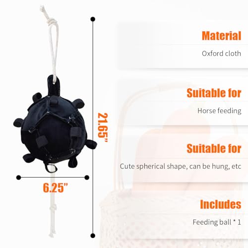 La La Pet Hanging Carrot Feeding Ball Interactive Feed Toy Relieve Stress and Avoid Boredom Equine Pony Cattle and Goat Treat Hay Balls Horse Stable Supplies Black