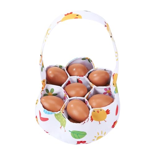 Egg Collecting Basket, Canvas Egg Basket for Gathering with 7 Pouches for Chicken, Duck, Goose, Bird, Various Poultry Collection (Cartoon Chicken Style 2) - style: Cartoon Chicken Style 2