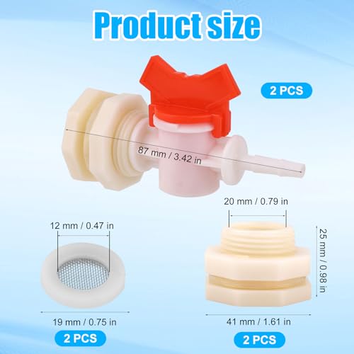 2pcs Rabbit Watering System Bucket Connector Kit to ID 5/16" Hose, with Bulkhead Fitting, Barb Ball Valve and Mesh Washer, Poultry Animal Water Dispenser Automatic Rabbit Watering System