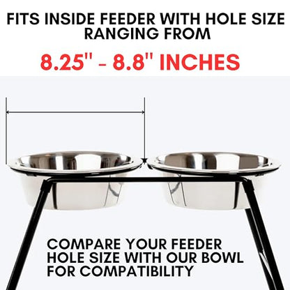Bosky 2-Pack Stainless Steel Dog Bowl 8.8" Wide, Replacement Feeder Bowls | fits feeder with hole opening 8.2"-8.7" , Pet Metal Food and Water Dish - size: 8.9" (2-Pack)