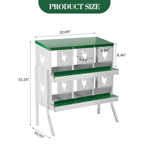 Chicken Nesting Box,6 Compartments Galvanized Steel Metal Chicken Laying Box with Roll Out Egg Collection,Wall Mount Chicken Nesting Boxes,Easy Egg Collection, Hen Roosting Boxes - color: Green, size: 6 Holes with Legs