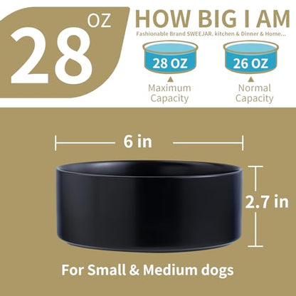Black Raised/Elevated Ceramic Dog Bowl for Small Medium Sized Breeds,Dog Food Water Bowl with Stand,6 in Non Slip Heavy Pet Feeding Dish 3.6 Cups/ 850 ml /28 OZ - color: Black, size: 6 in