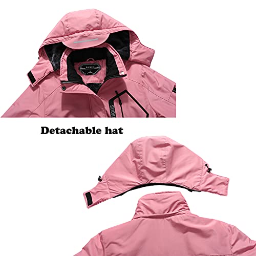 SUOKENI Women's Waterproof Warm Winter Snow Coat Hooded Raincoat Ski Snowboarding Jacket - color: Pink, size: Small