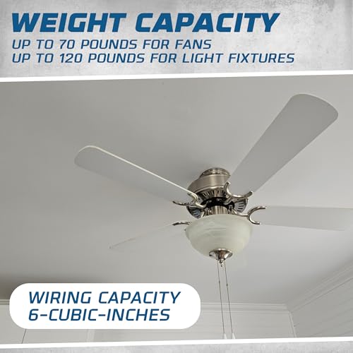 OHLECTRIC Saf-T-Pan Ceiling Fan Mounting Bracket & Ceiling Light Box | 6" Cubic Wiring Capacity, 1/2" Deep Ceiling Pan | Conduit Installation| Ideal for Contractors & Electricians - size: 1