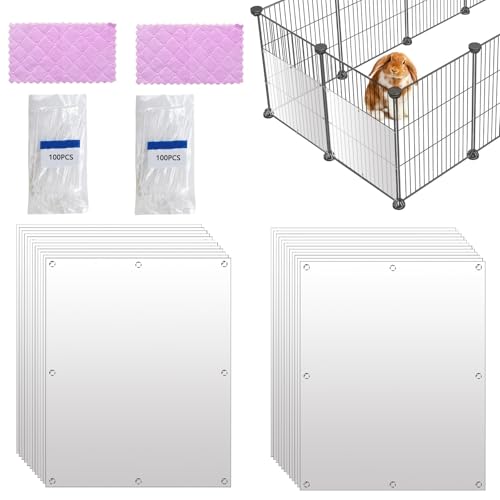 24 Pcs Pet Cage Liner Guard Protection 10 × 8'' Plastic Urine Baffles for Rabbit Cage Guinea Pig Side Lining Shield Covers Prevent Scatter for Bunny Chinchilla Hedgehog Cat Hamster Small Animals