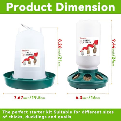 2-in-1 Chick Starter Set: 0.3 Gal Feeder & 0.4 Gal Waterer with Adjustable Legs for Baby Chicks, Hanging Hooks, Anti-Drown Design - BPA-Free Plastic (Green) - color: Green