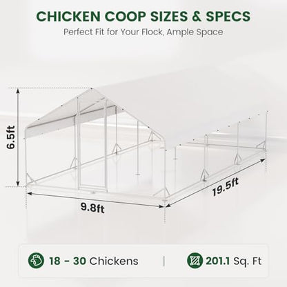 Large Walk-in Chicken Coop with Solar Light, Outdoor Metal Poultry Cage with Run & Hardware Cloth, Waterproof & UV-Resistant Hen House for Farm & Backyard - size: 234"L x 118"W x 78.2"H