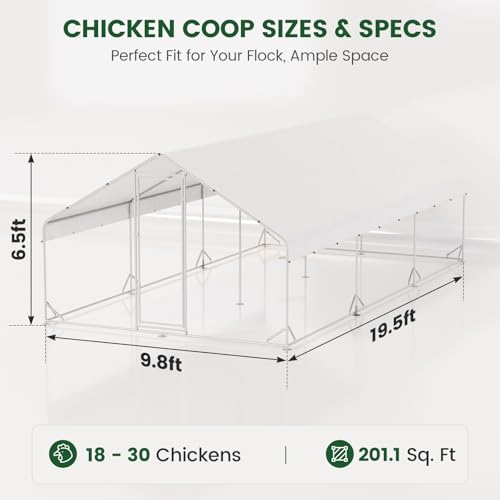Large Walk-in Chicken Coop with Solar Light, Outdoor Metal Poultry Cage with Run & Hardware Cloth, Waterproof & UV-Resistant Hen House for Farm & Backyard - size: 234"L x 118"W x 78.2"H