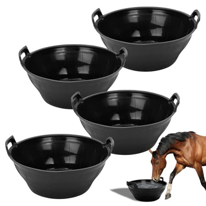 4Pcs Rubber Feed Pan, Horse Feed Bucket, Rubber Bowl Chicken Dust Bath Livestock Water Bowl for Pig Goat Chicken Dogs Farm Small Animal Garden DIY Building Farming