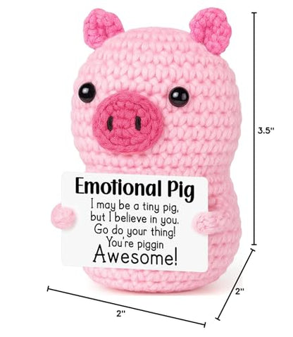 GevGuxLuo Mini Funny Positive Crochet Pink Pig, Handmade Crochet Emotional Inspirational Graduation Gifts for Teens Girls Women Friend Coworker, Mother Day Birthday for Women Men Positive Decor - style: Awesome