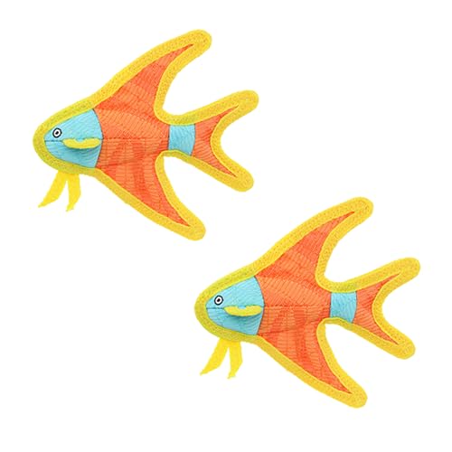Tuffy® - DuraForce® : 2 Pack Jr Angel Fish Dog Toy: Ultra Durable Plush Toy with Multiple Layers & Reinforced Seams, Washable and Floats, DuraForce® Construction - color: 2PK Orange Blue Jr Angel Fish