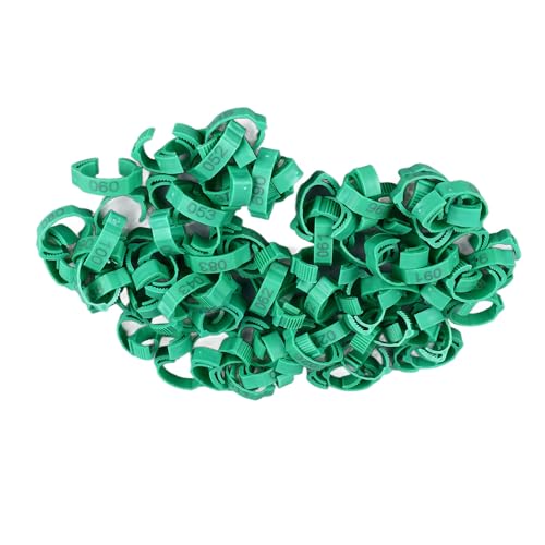 SUNGOOYUE 100 Pcs Chicken Leg Rings Plastic Numbered Poultry Identification Bands Clip On Round Ankle for Chickens Ducks Hens Breeders Farm Flock Tracking (100Pcs Green Rings with Number Markers) - color: 100Pcs Green Rings with Number Markers