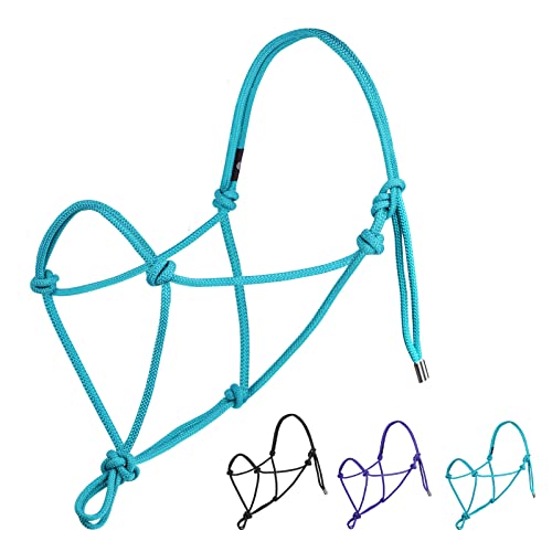 Harrison Howard Rope Halter for Horses - Super Sturdy Training Halter with 2 Knot 1/4" Stiff Cord - color: Turquoise, size: Yearling