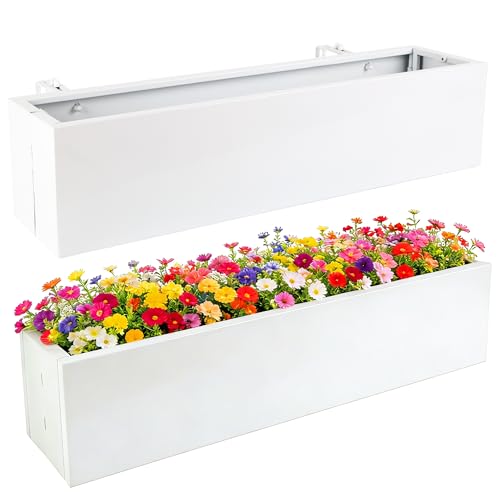2 Pack Metal Railing Planter Box, 30 Inch Balcony Planters with Adjustable Brackets, Large Hanging Planters for Outdoor Fence Deck - color: White 2pcs