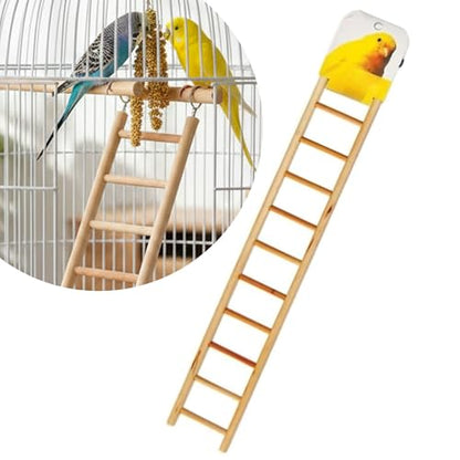 Wooden Bird Ladder 11 Step Climbing Toy 17 Inch Parrot Cage Accessory Interactive Exercise Perch Durable Natural Wood for Parrots Cockatiels Budgies Finches Conures Lovebirds Cage Decor
