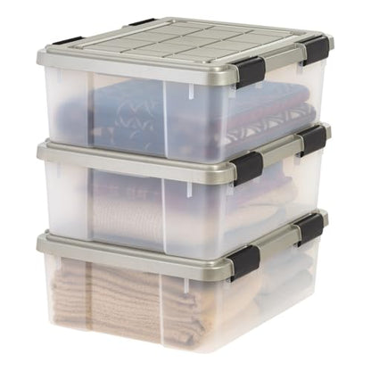 IRIS USA 27 Qt Storage Bins with Gasket Seal Lid, 3 Pack - BPA-Free, Heavy Duty Moving Containers Tight Latch, Weather Proof Tote, WEATHERPRO - Clear/Chrome - size: 27 Qt. - 3 Pack