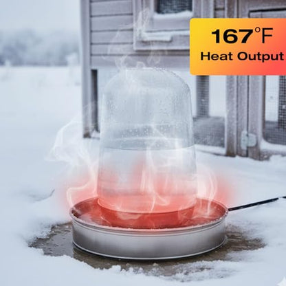 H&G lifestyles Chicken Water Heater, Heated Chicken Waterer | Poultry Water Heater for Winter, Compatible with 5 Gallons Chicken Waterer,13 Inches Stainless Steel Chicken Water Heater