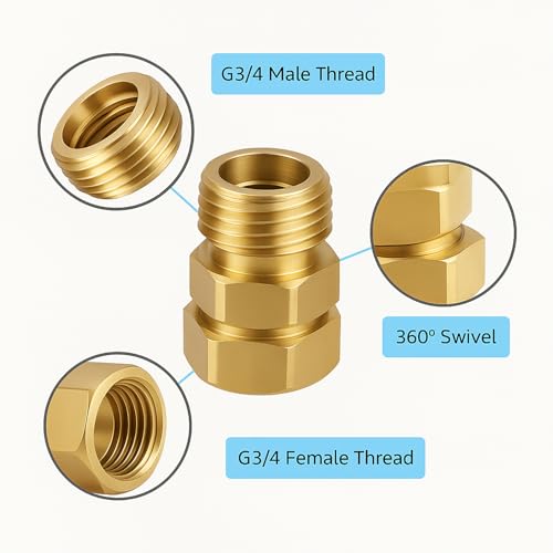 Upgraded No-Leak Easy-Rotate Garden Hose Swivel Connector, 3/4 GHT Brass Hose Swivel Connector, 360° Male to Female Hose Adapter, Anti-Kink Fitting with Washer and PTFE Tape - size: 3/4 GHT Swivel Connector