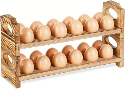 Wooden Egg Holder Countertop, 2-Tier/24-Hole, Stackable | Farmhouse Style, With Handle, Storage & Organizer, Durability, Assembly, For Chicken/Duck/Quail/Turkey/Easter Eggs - style: 2-Tier