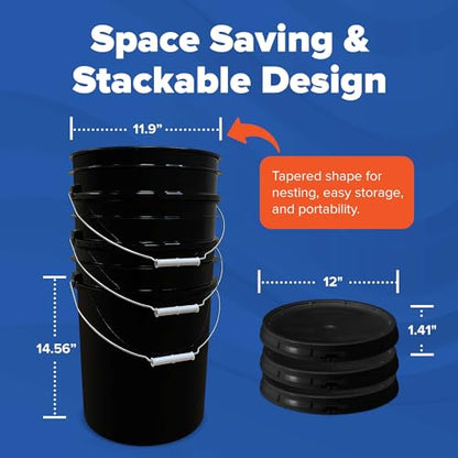 ePackageSupply 5 Gallon Bucket - Food Grade Bucket with Airtight Gasketed Tear Strip Lid, BPA-Free, Heavy-Duty 90 Mil HDPE Plastic Pail, Bulk Storage, Durable Container, Made in USA - Black, 120 Packs | Airtight Gasketed Tear Strip Lid, Heavy-Duty 90 Mil