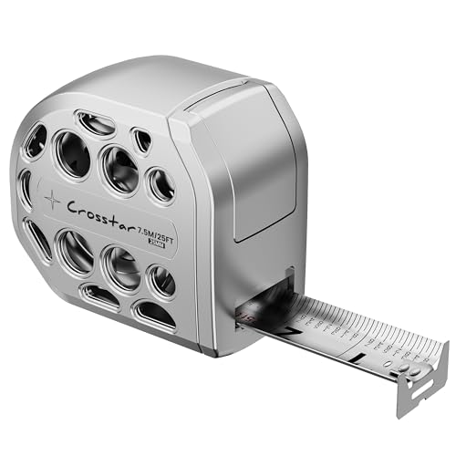 Crosstar 25FT Magnetic Self-Locking Stainless Steel Tape Measure, Double-Sided Scale, Waterproof & Rustproof Retractable Measuring Tape with Hollow Design for Home, Industrial, Woodworking - size: 7.6 m