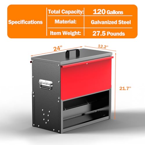 100lb Capacity Chicken Feeder, Metal Poultry Feeder, No Waste Waterproof Chicken Feeder, Suitable for Geese, Ducks, Turkeys, Quails - size: 100LB
