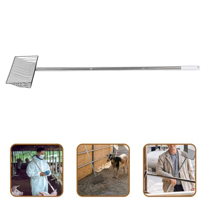 GLEAVI Farm Waste Scooper with Long Handle for Livestock and Pet Housing, Iron and Pp Material, Effortless Operation and Labor-Saving, Durable Soil Sifting Pan for Poultry and Pet Waste