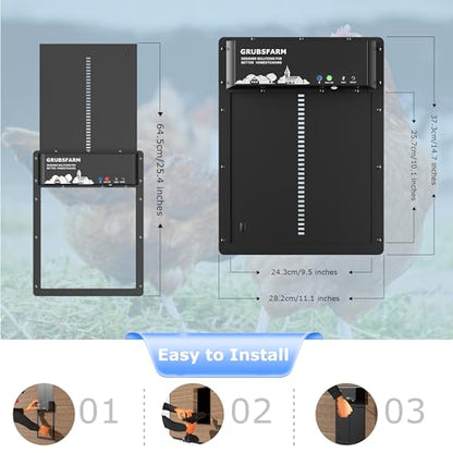 Automatic Chicken Coop Door - Programmable with App Timer, Solar/Battery/Grid Powered, Multi Anti-Pinch - Resistance Detection & Motion Sensor, Plug & Play Electric Door, Weatherproof