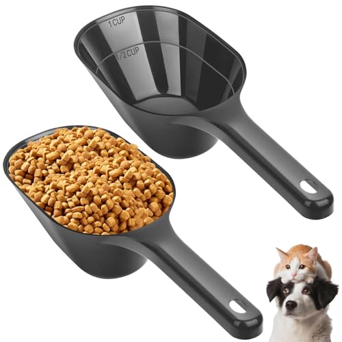 2 PACK Dog Food Scoop,1 Cup Capacity Pet Food Scoop With Measuring Lines For Dog, Puppy and Cat (Black) - color: Black