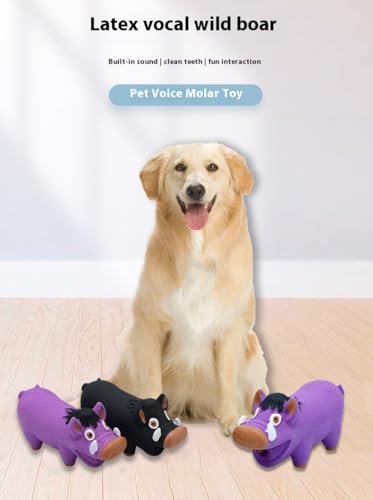 Latex Wild Boar Squeaky Dog Toy, 18x7cm Durable Chew Toy for Medium and Large Dogs, Funny Animal Sound for Stress Relief and Oral Care (Purple)