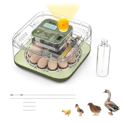 Automatic 12 Egg Incubator - Digital Temperature/Humidity Display, Hatch Day Countdown, Auto Egg Turner & Candler with 360° View for Hatching Chicken, Duck, Quail Eggs