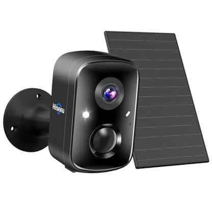 Hiseeu Security Cameras Wireless Outdoor, Solar Powered 3K 4MP Surveillance WiFi Cameras for Home Security Outside, PIR/AI Motion Detection, Waterproof, Color Night Vision, 2-Way Audio, Black - color: C90B-Black