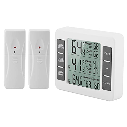 Digital Indoor Outdoor Temperature Monitor with LCD Display, Refrigerator Thermometer, Min Max Record, Alarm Function